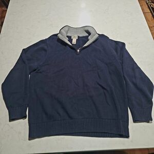 L.L. Bean Textured Washed Navy Blue Cotton Sweater Quarter-Zip Large NWOT LL